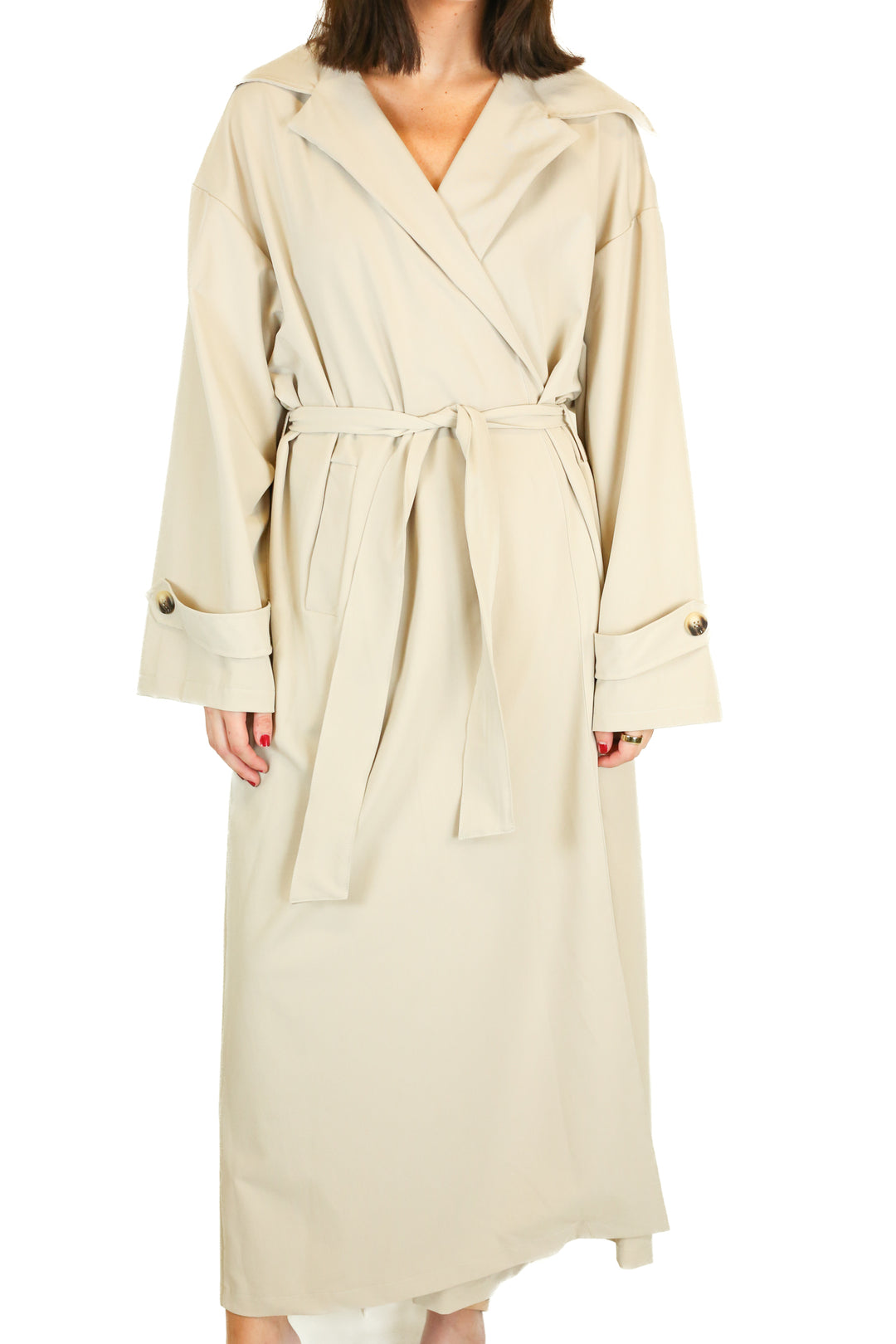 Pretty Little Thing Stone Floaty Maxi Trench Coat NWT (M; retail $110)