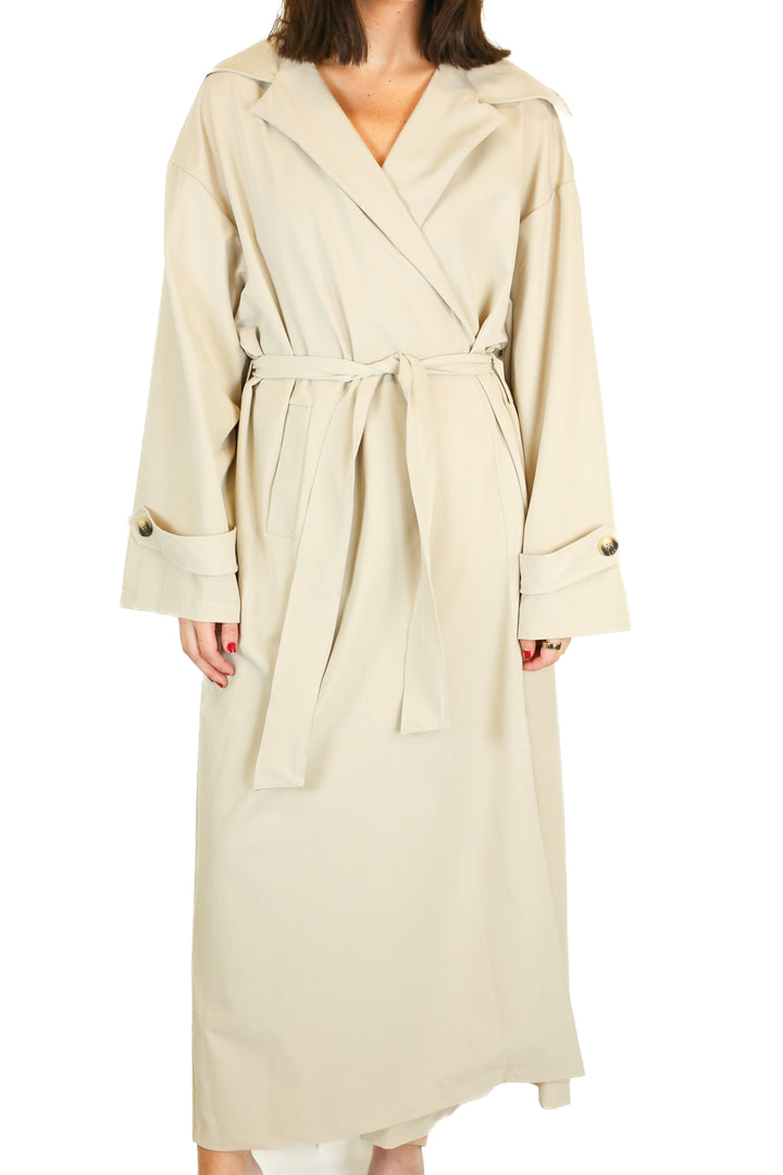 Pretty Little Thing Stone Floaty Maxi Trench Coat NWT (M; retail $110)