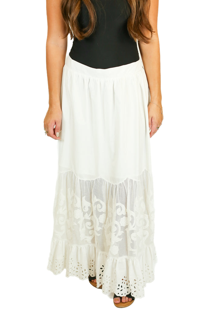 Abercrombie White Embroidered High Rise Maxi Skirt NWT (M; Retail $110)