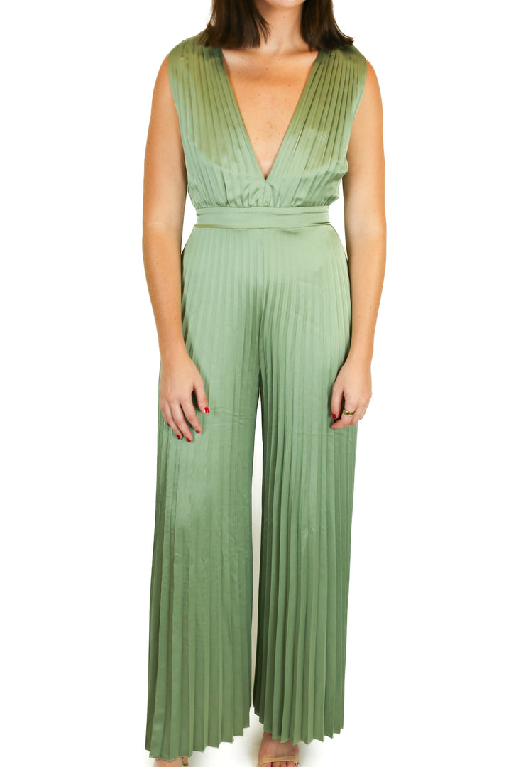 Abercrombie Green Satin Pleated Jumpsuit (S)