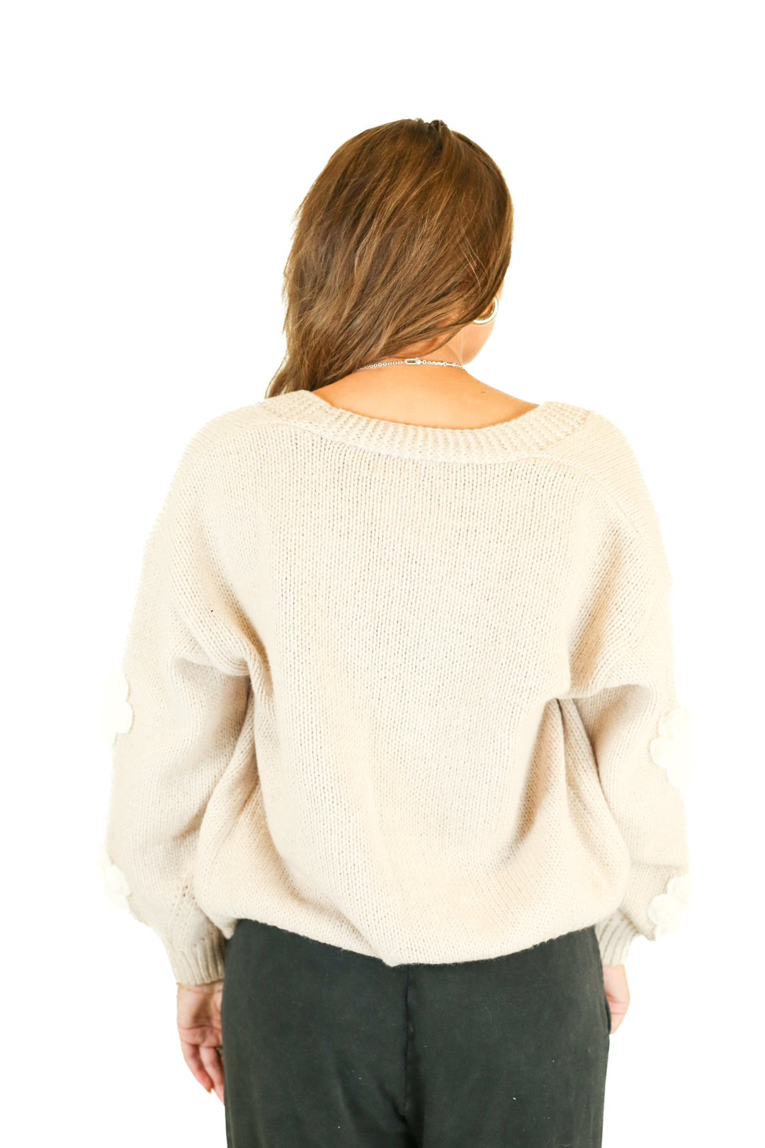 Pink Lily Beige Flower Applique Cardigan (M)