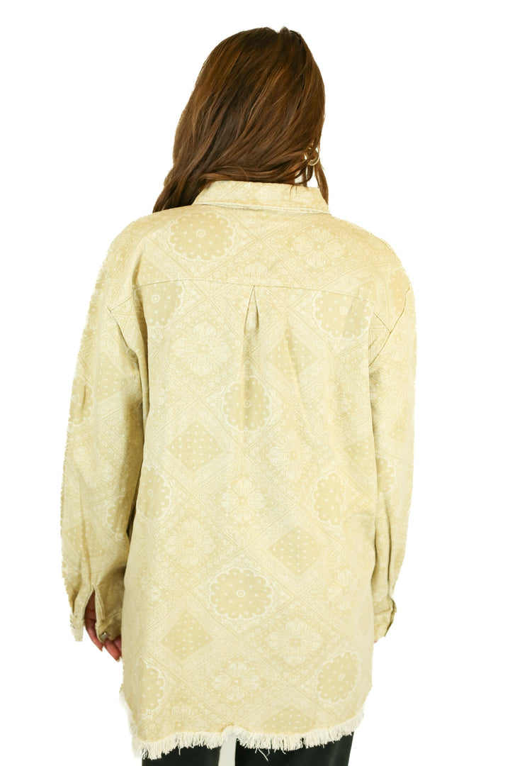 The Post Tan Bandana Print Denim Shacket (L)