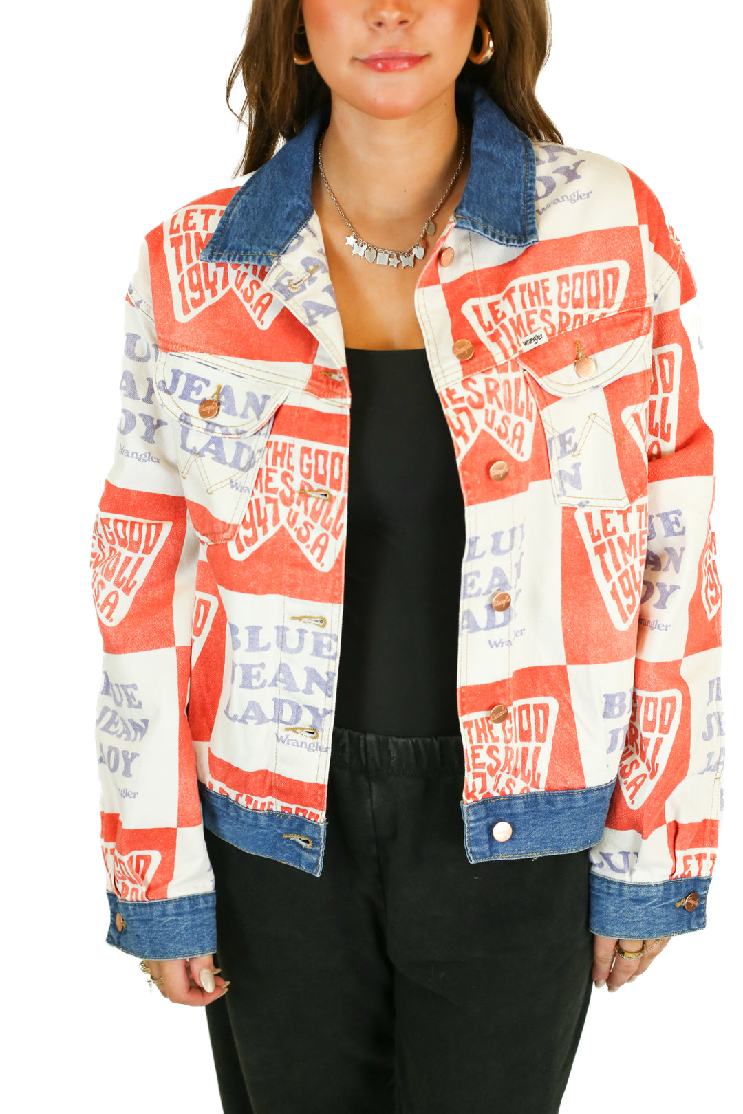 Wrangler Multicolor Graphic Denim Jacket NWT (L)