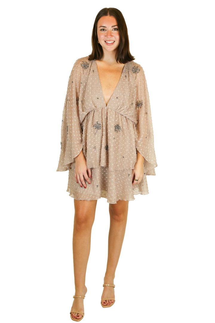 Asos Mauve Beaded Tiered Mini Dress NWT (6)