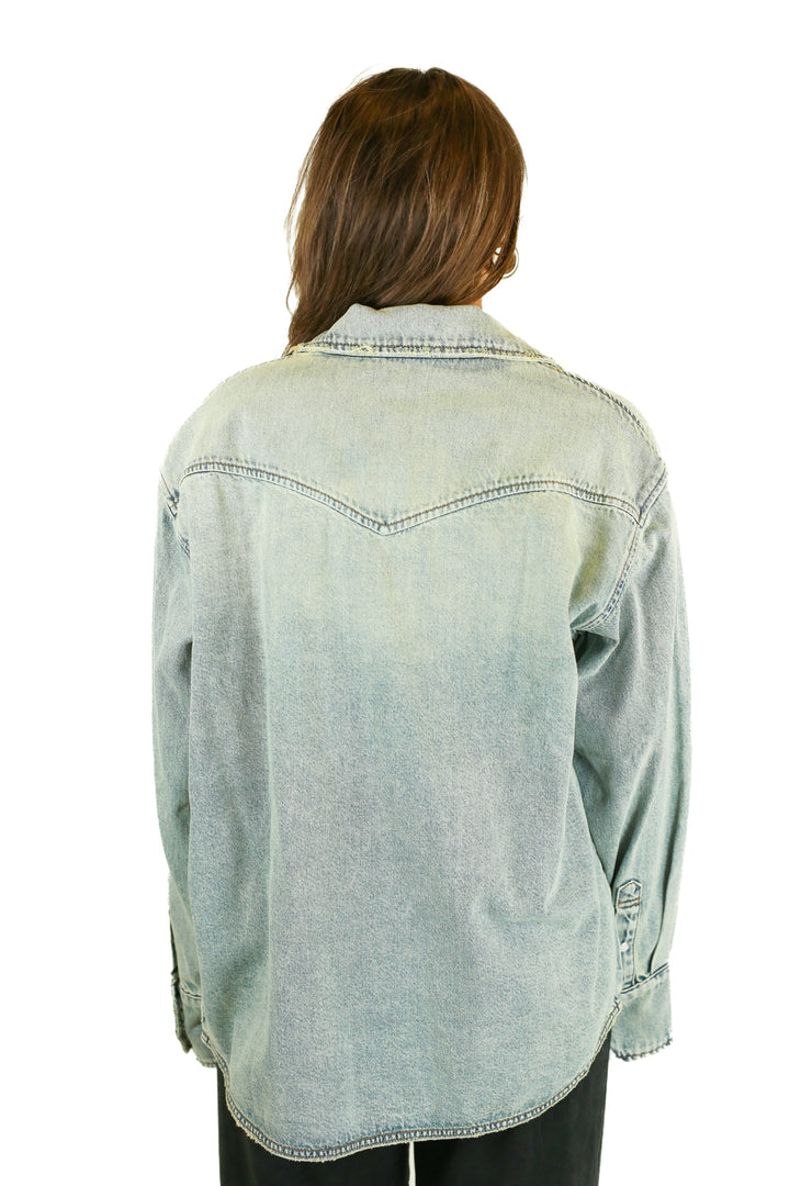 Grlfrnd Dirty Light-Wash Denim Shacket NWT (L)