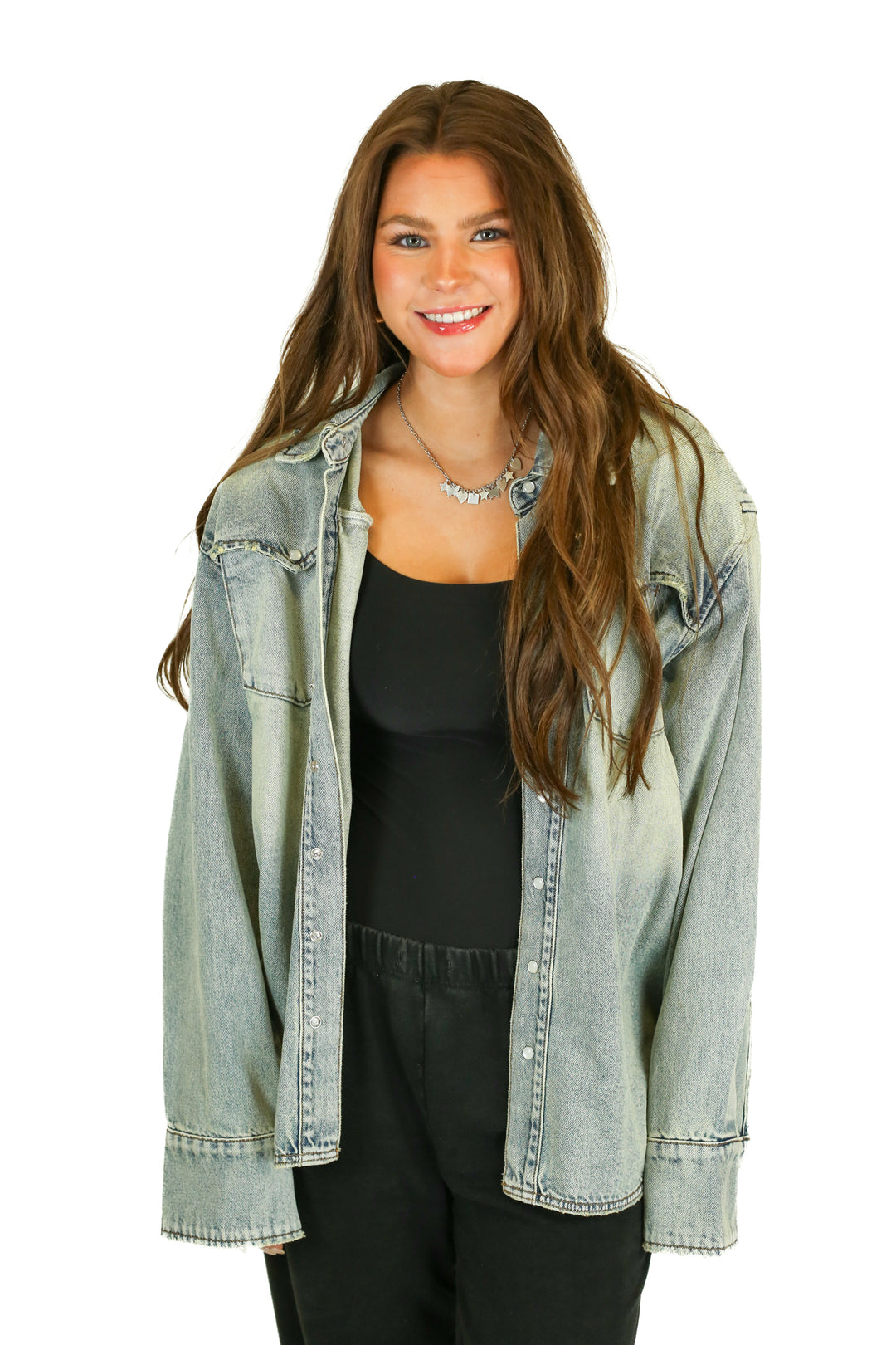 Grlfrnd Dirty Light-Wash Denim Shacket NWT (L)