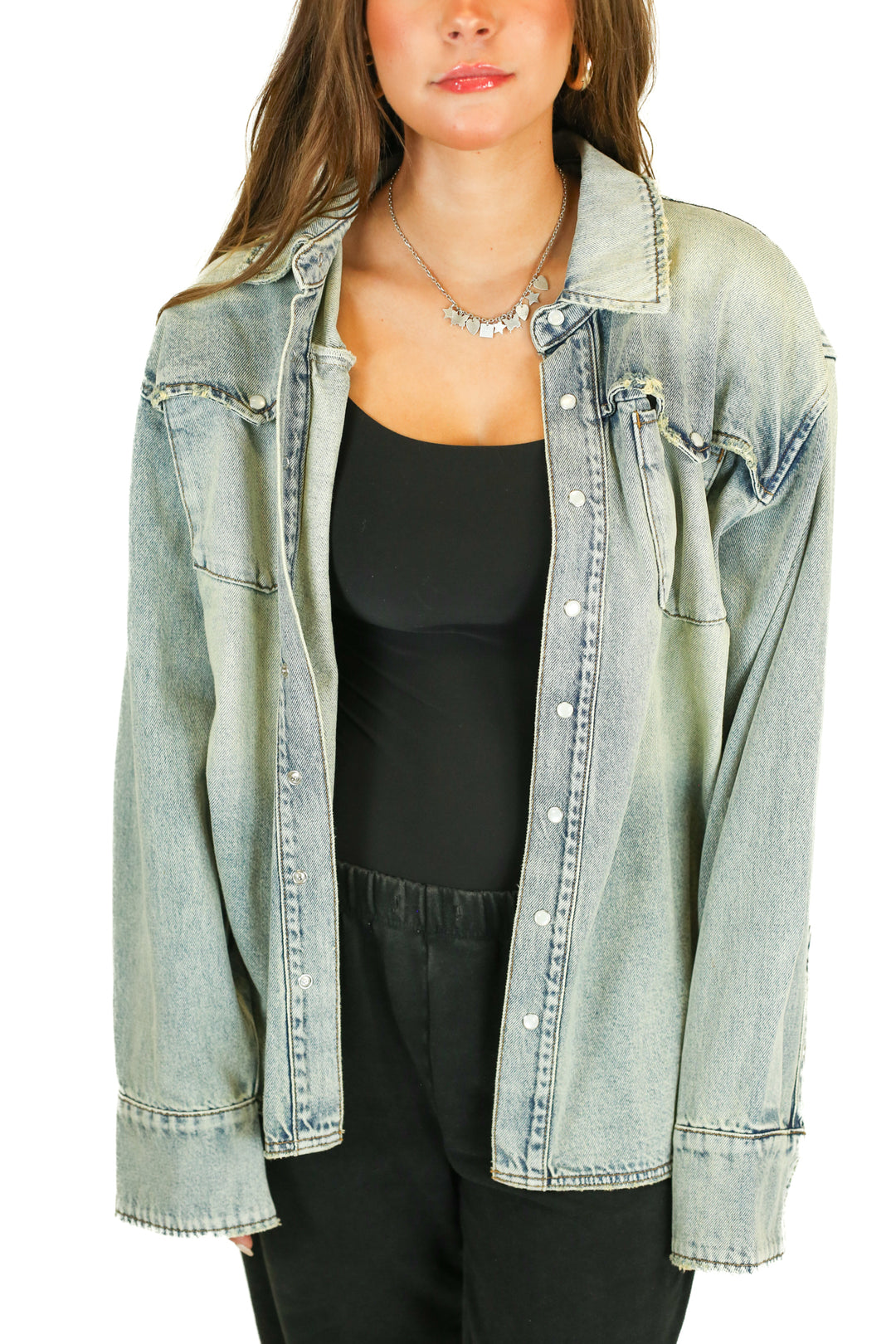 Grlfrnd Dirty Light-Wash Denim Shacket NWT (L)