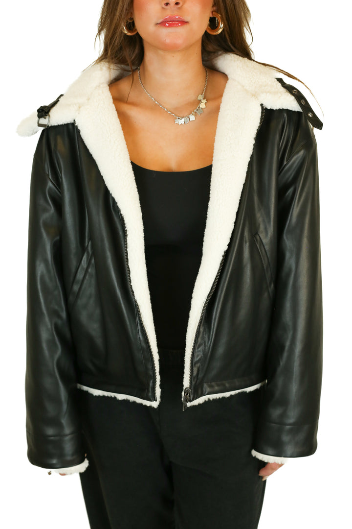 Levi's Black Vegan Leather and Sherpa Reversible Jacket (L)