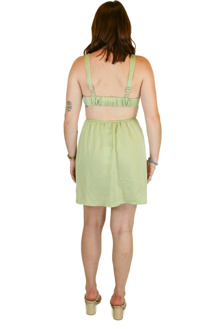 Hello Molly Sage Silky Cutout Dress NWT (M)