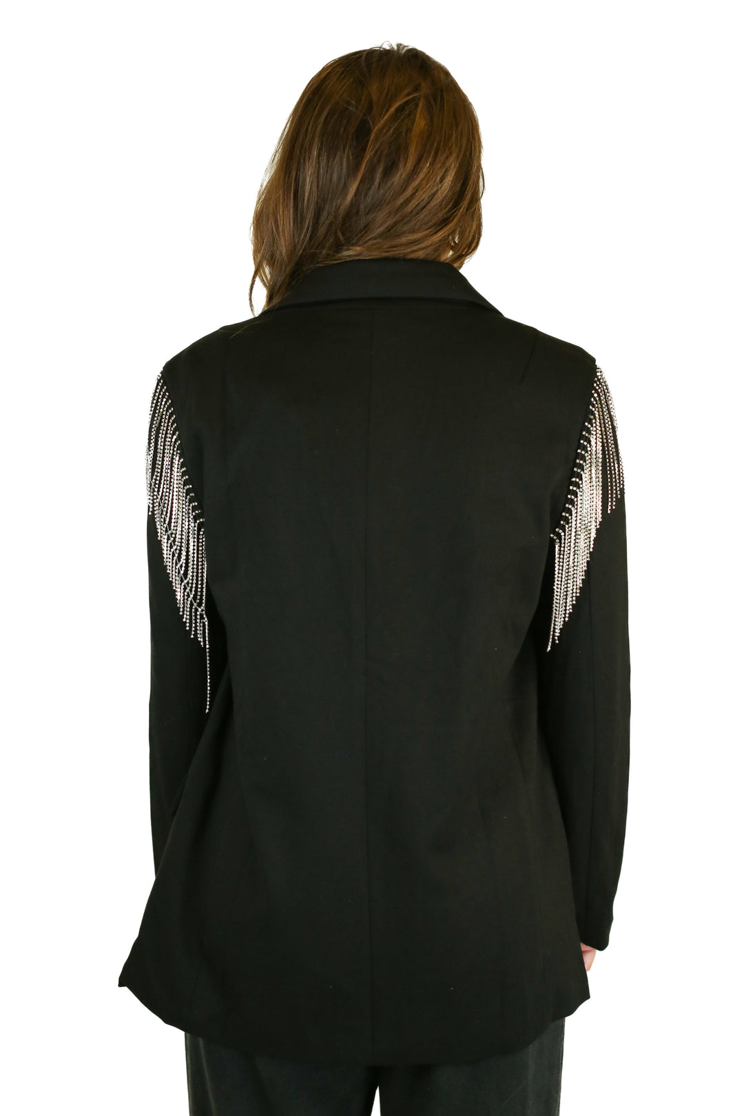 Blue B Black Rhinestone Fringe Blazer NWT (M)