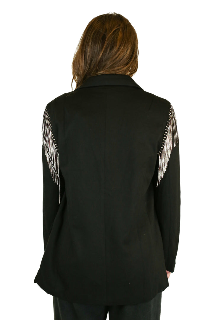 Blue B Black Rhinestone Fringe Blazer NWT (M)