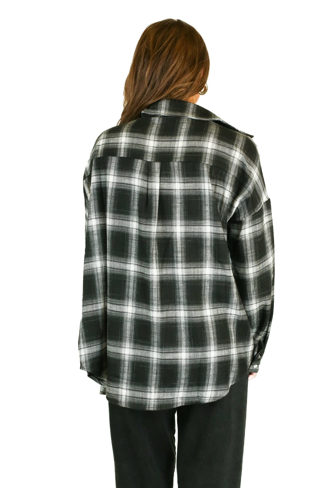 Pink Lily Black Plaid Soft Flannel Shirt (L)