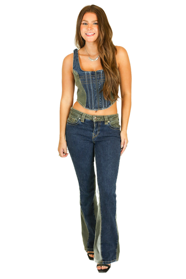 True Religion Color Block Flare Jeans & Corset Top Set (27/S)