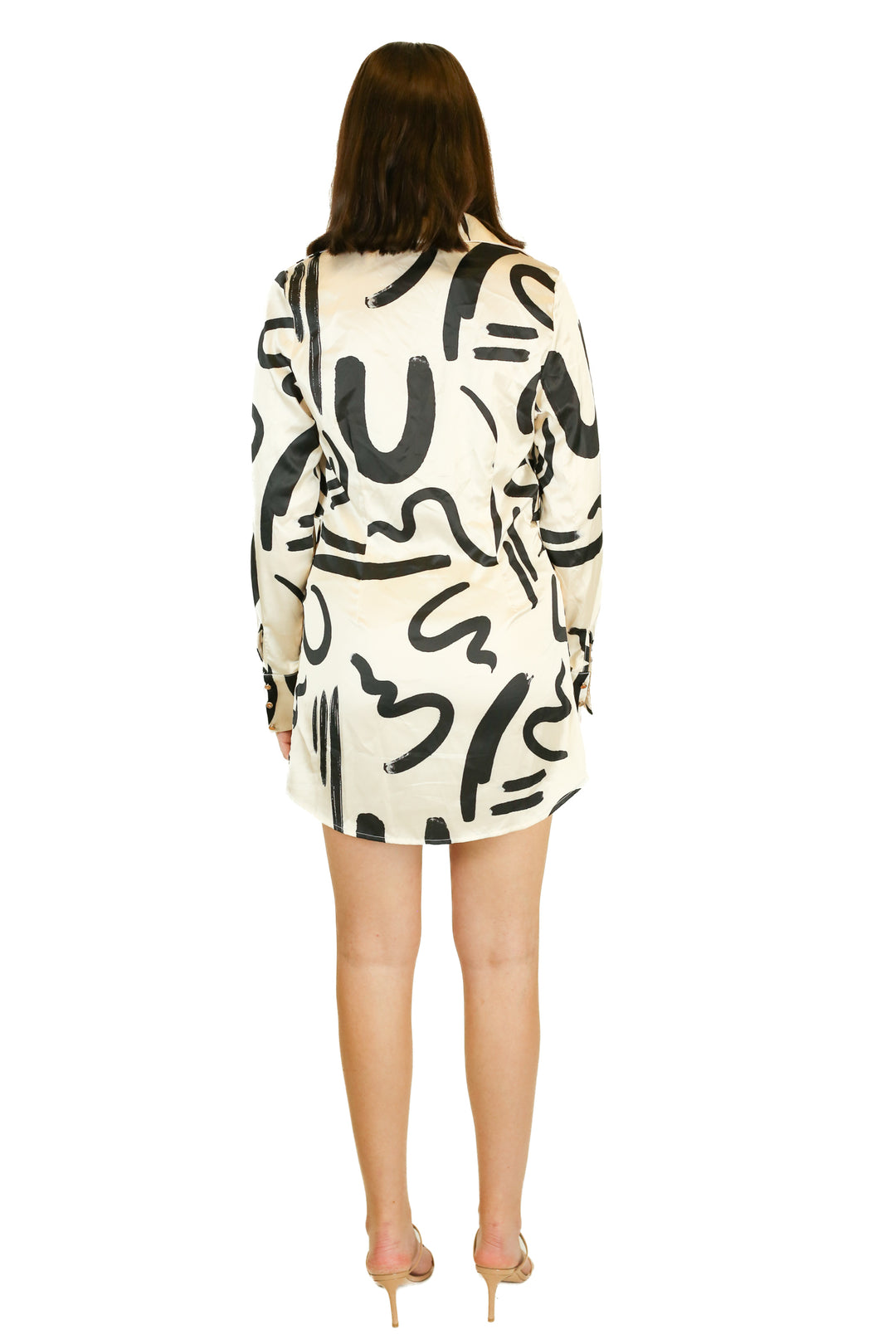 Runaway Cream & Black Abstract Print Silky Shirt Dress (M)