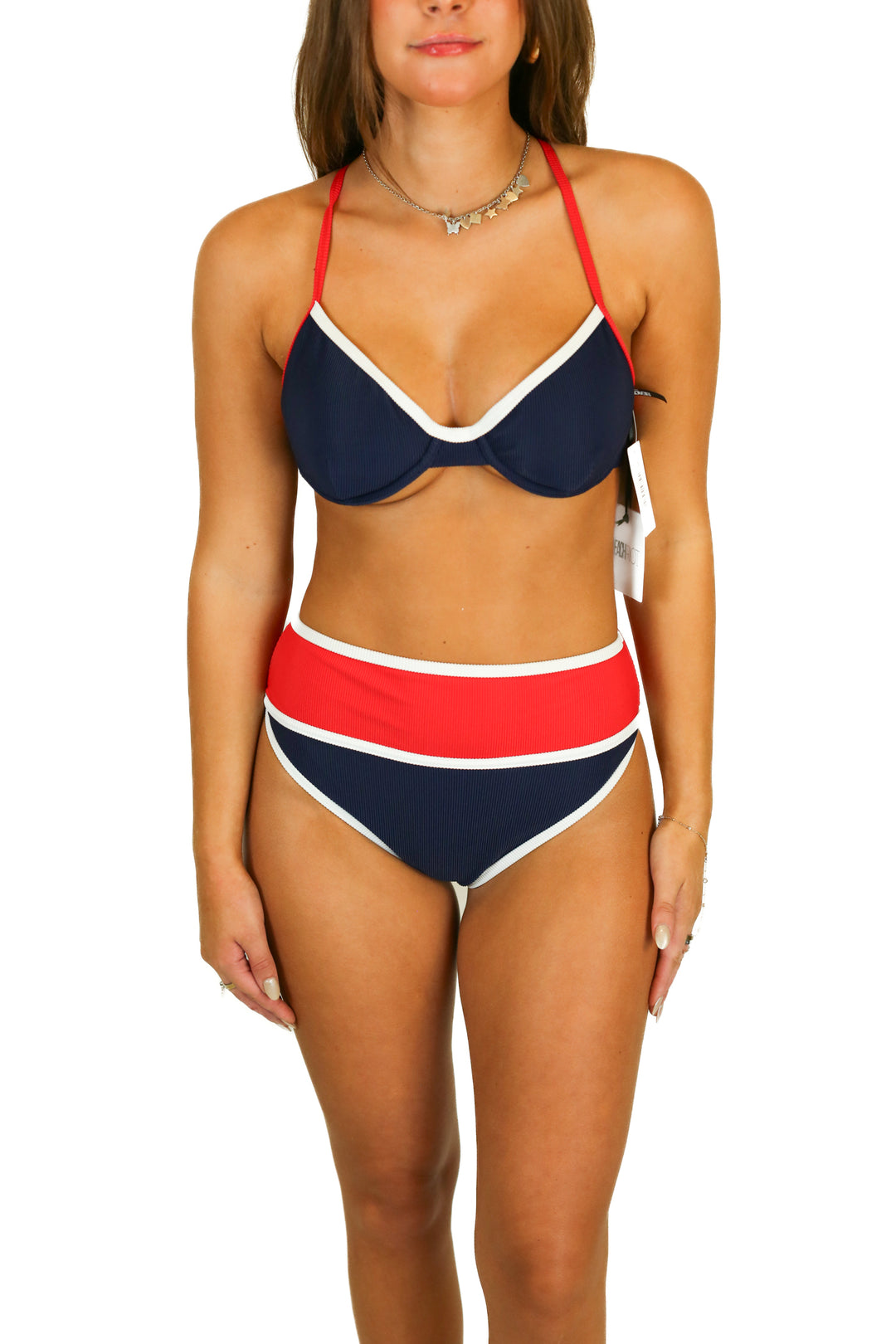 beach riot red white and blue ribbed bikini (M/L) NWT