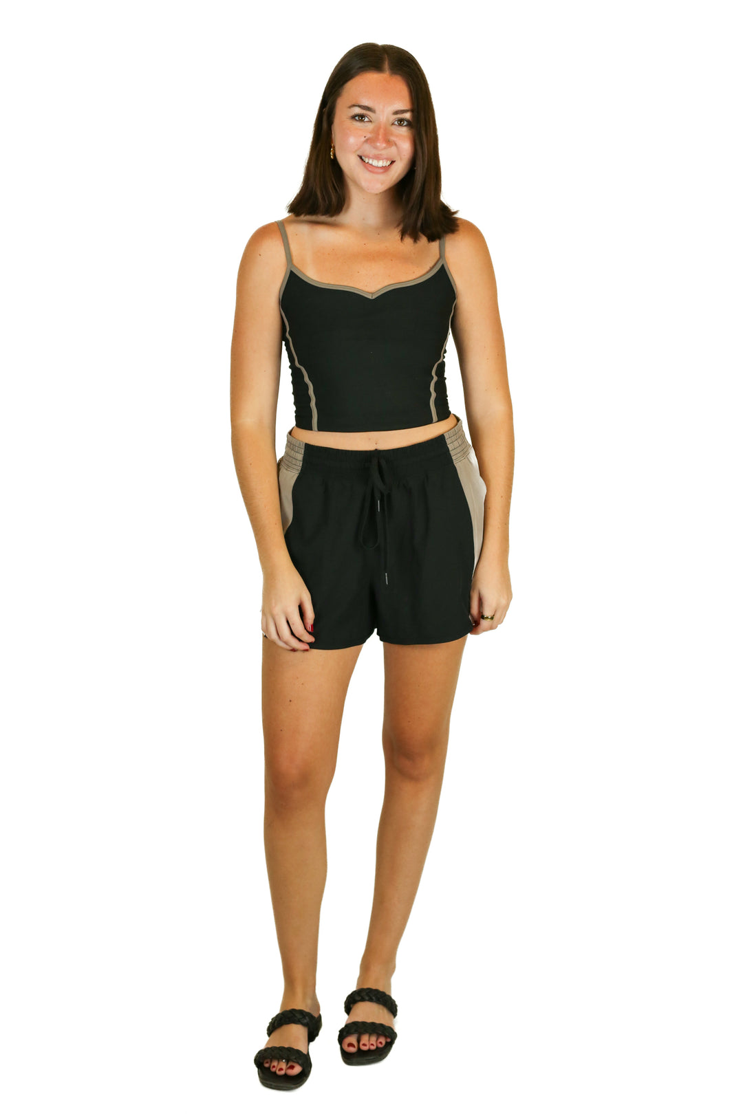 ypb black and brown shorts and tank workout set (L)