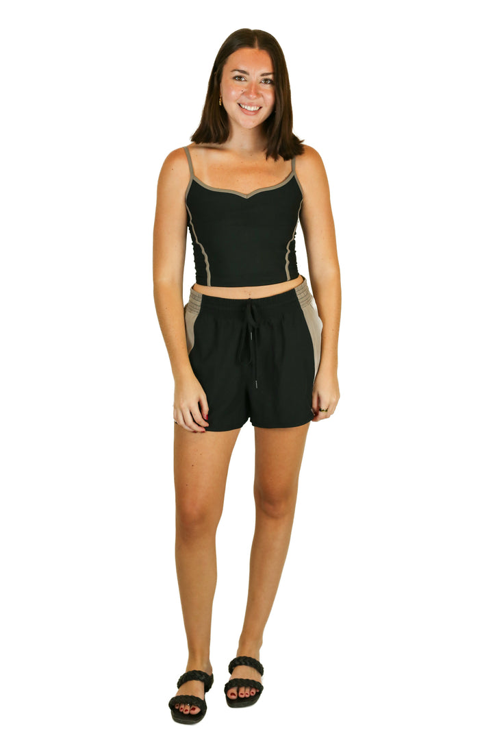 ypb black and brown shorts and tank workout set (L)