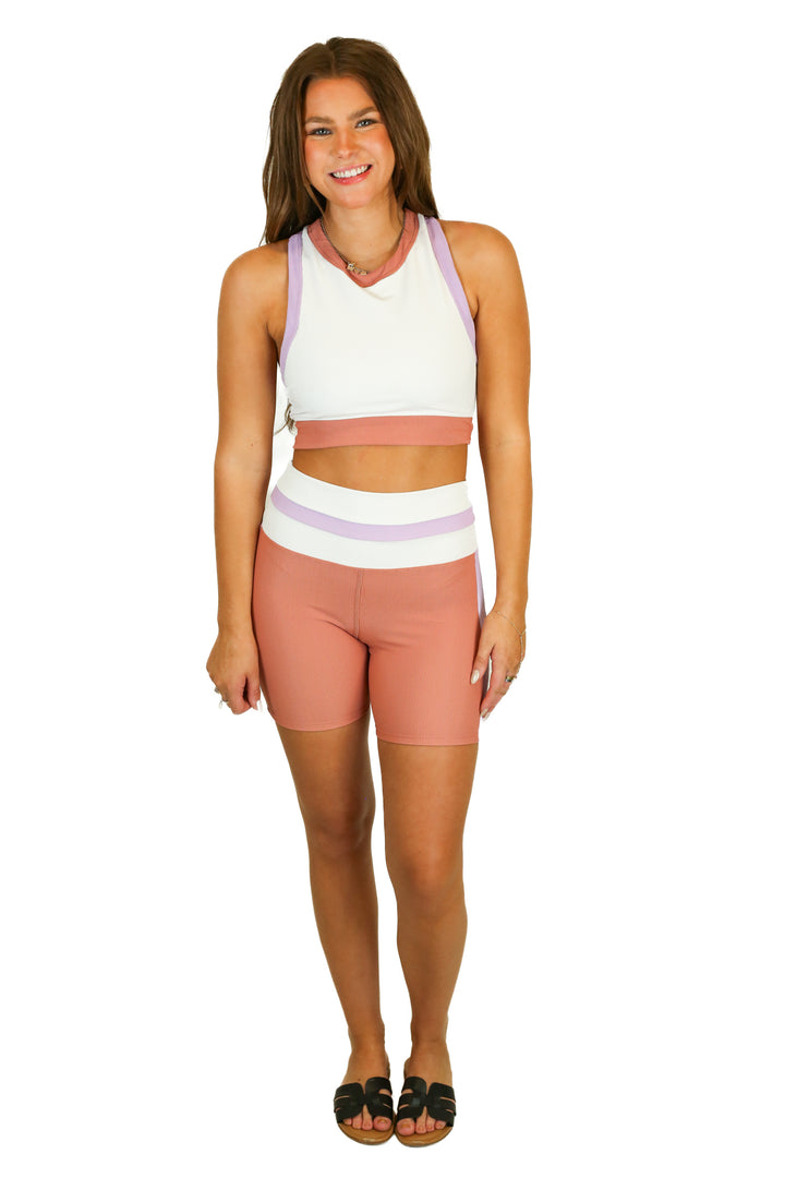 Beach Riot ribbed color block workout set (M)
