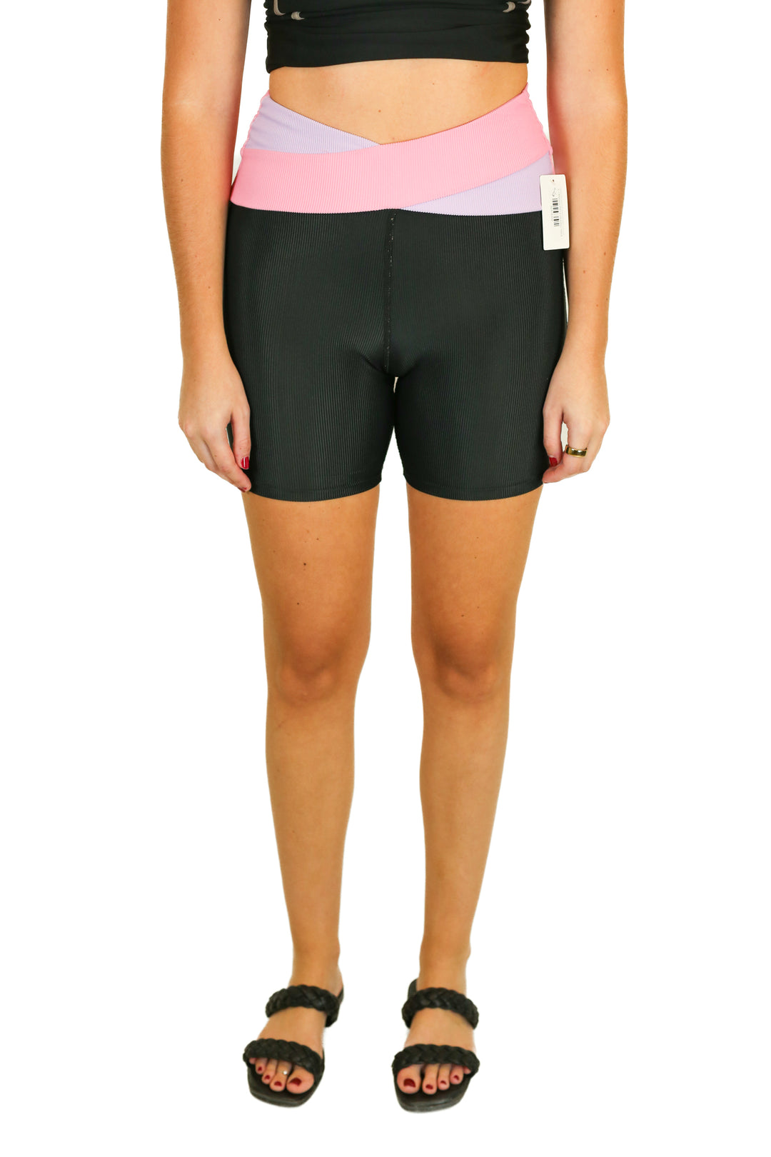 Beach Riot sport pink purple and black cross cross bike shorts (L)