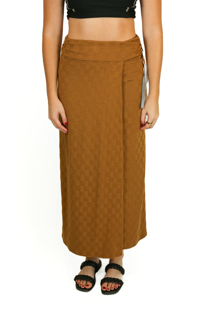 house of harlow brown checked wrap style midi skirt (m) NWT