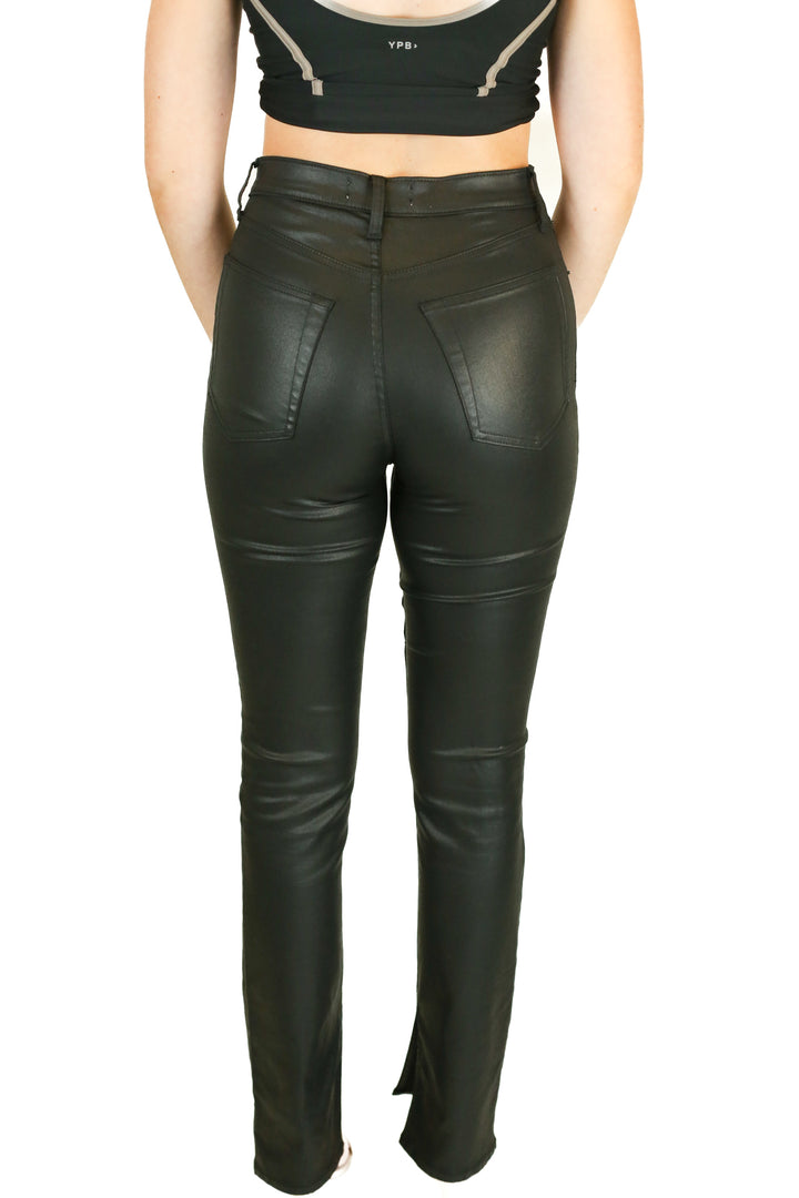 abercrombie black vegan leather straight leg pants (M)