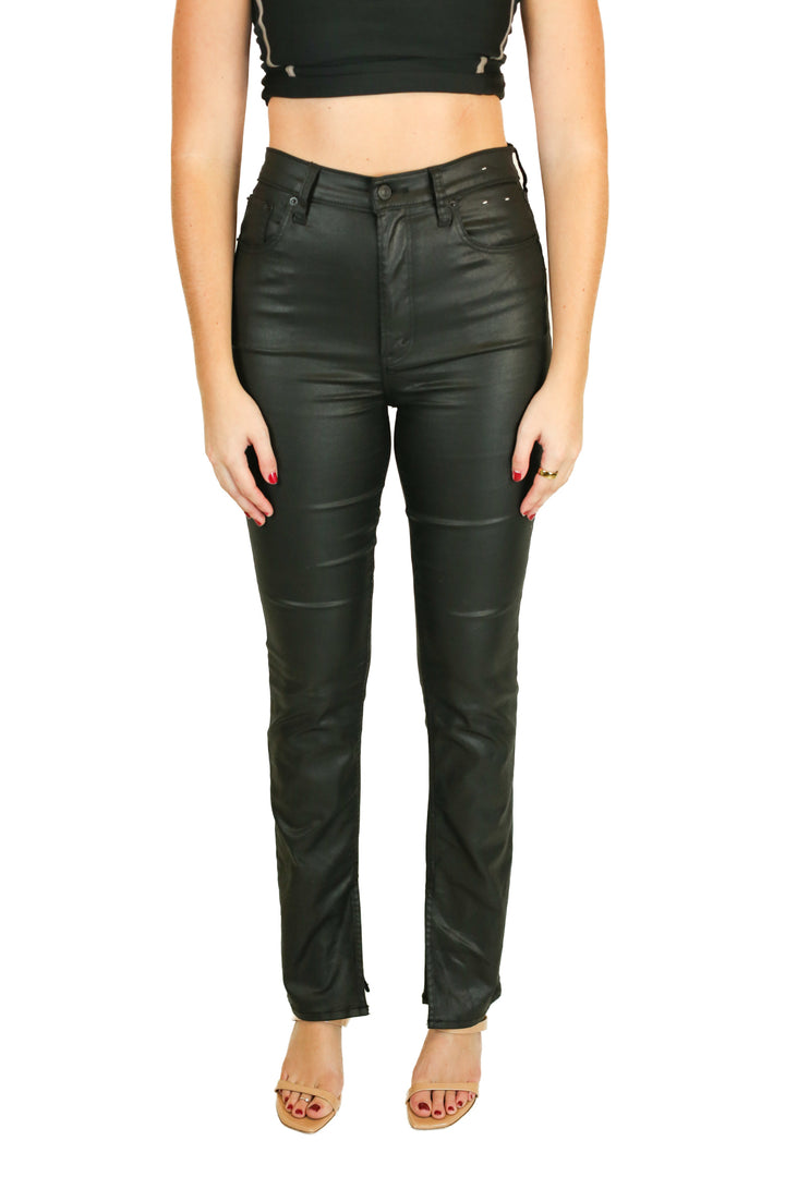 abercrombie black vegan leather straight leg pants (M)