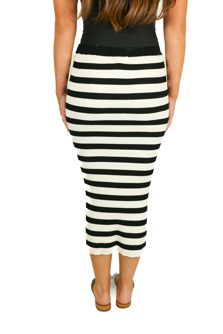 H&M black and white striped bodycon midi skirt (s)