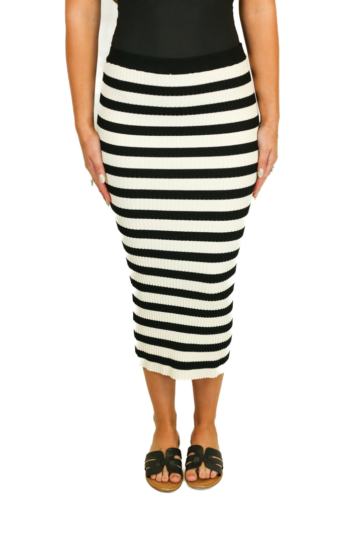 H&M black and white striped bodycon midi skirt (s)