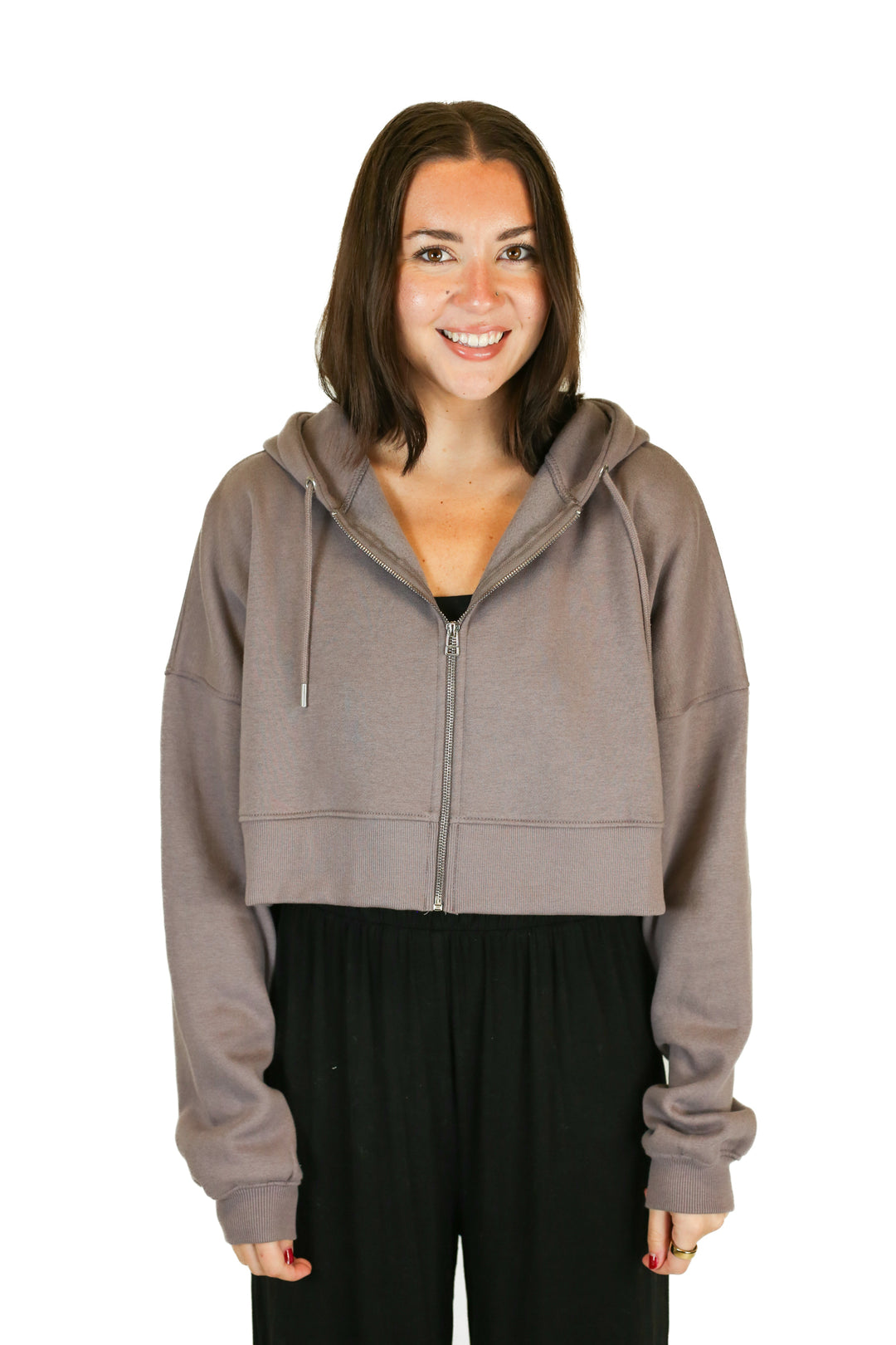 boohoo brown cropped zip up jacket NWT (m)
