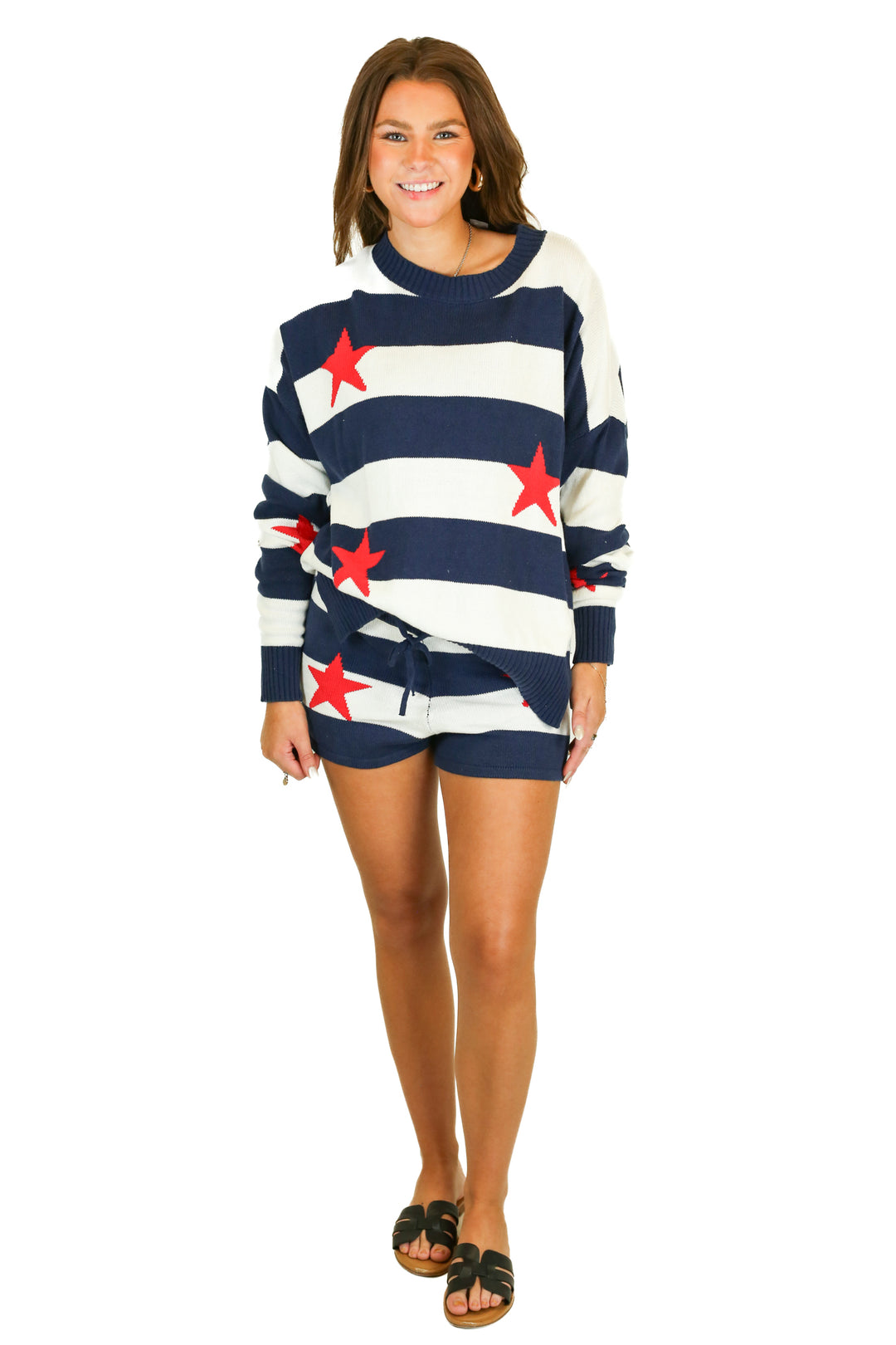 beach riot stars and stripes sweater set (L) NWT