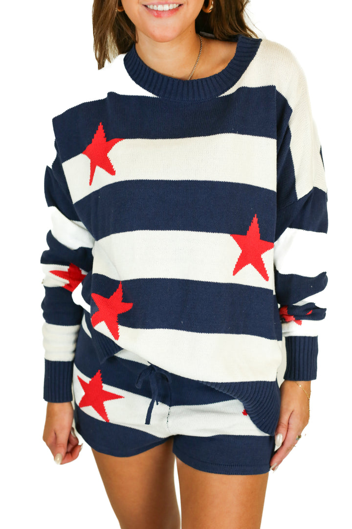 beach riot stars and stripes sweater set (L) NWT
