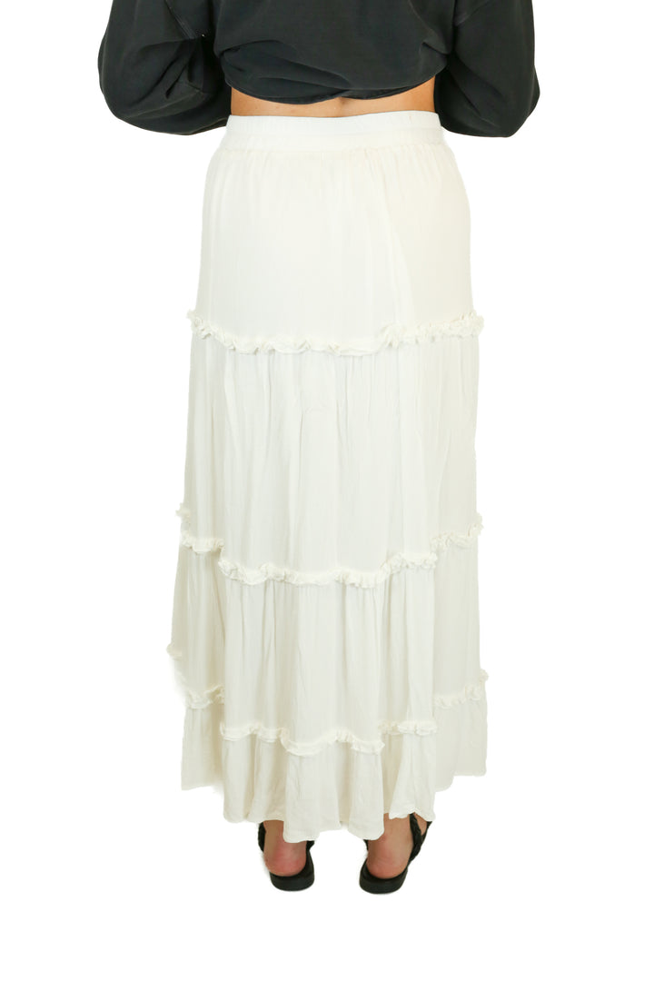 pink lily white flowy maxi skirt (m)