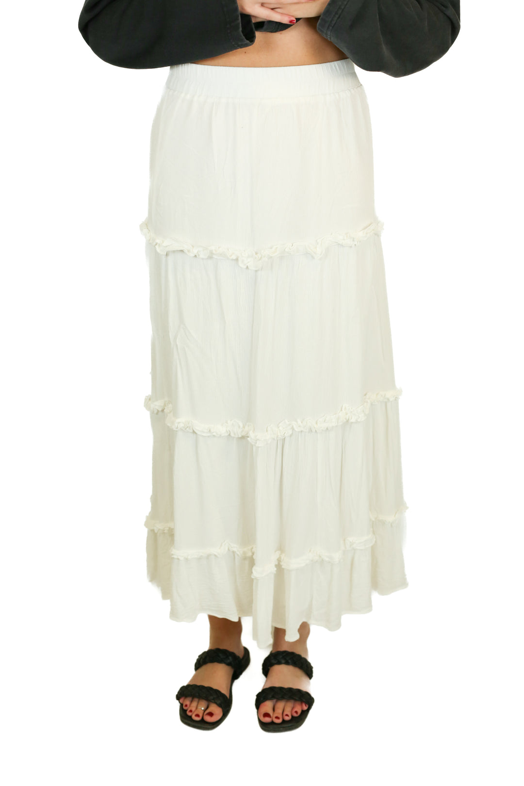 pink lily white flowy maxi skirt (m)