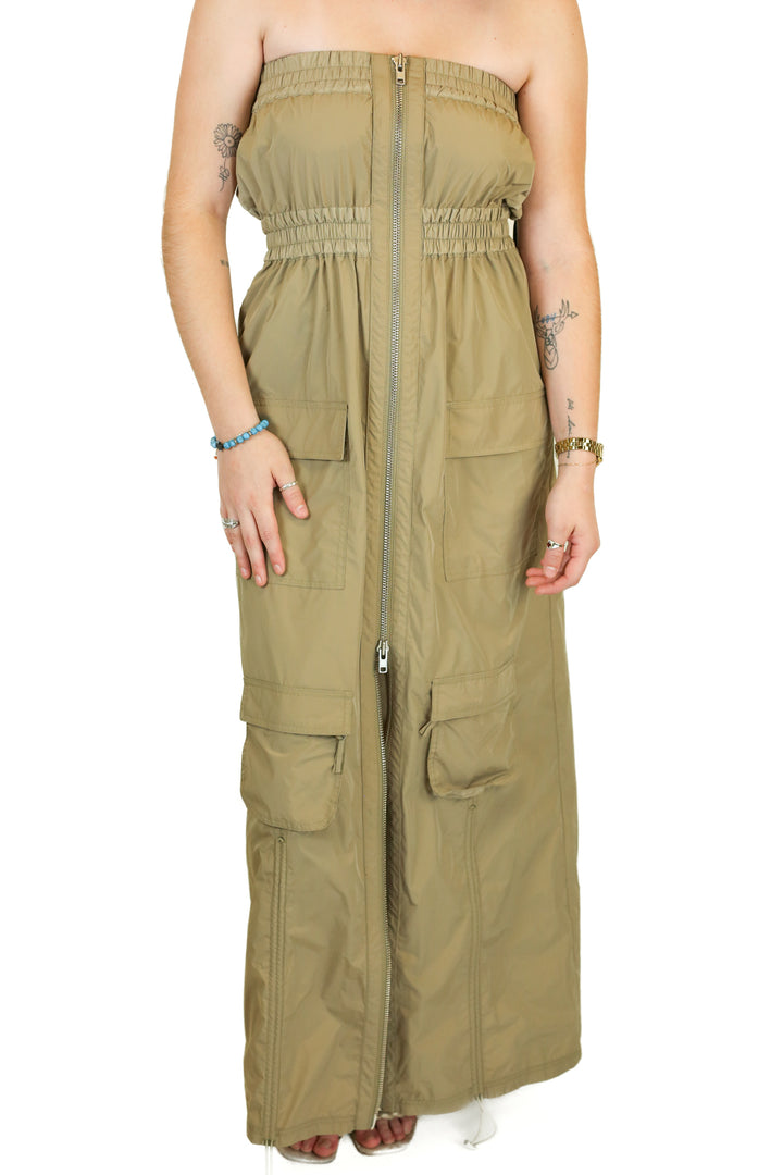 hours olive green cargo maxi dress (s)