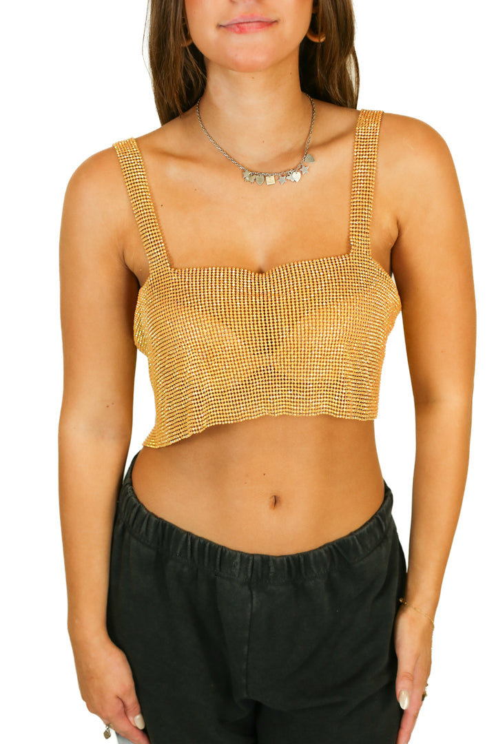 miss lola gold sheer rhinestone top NWT (m)