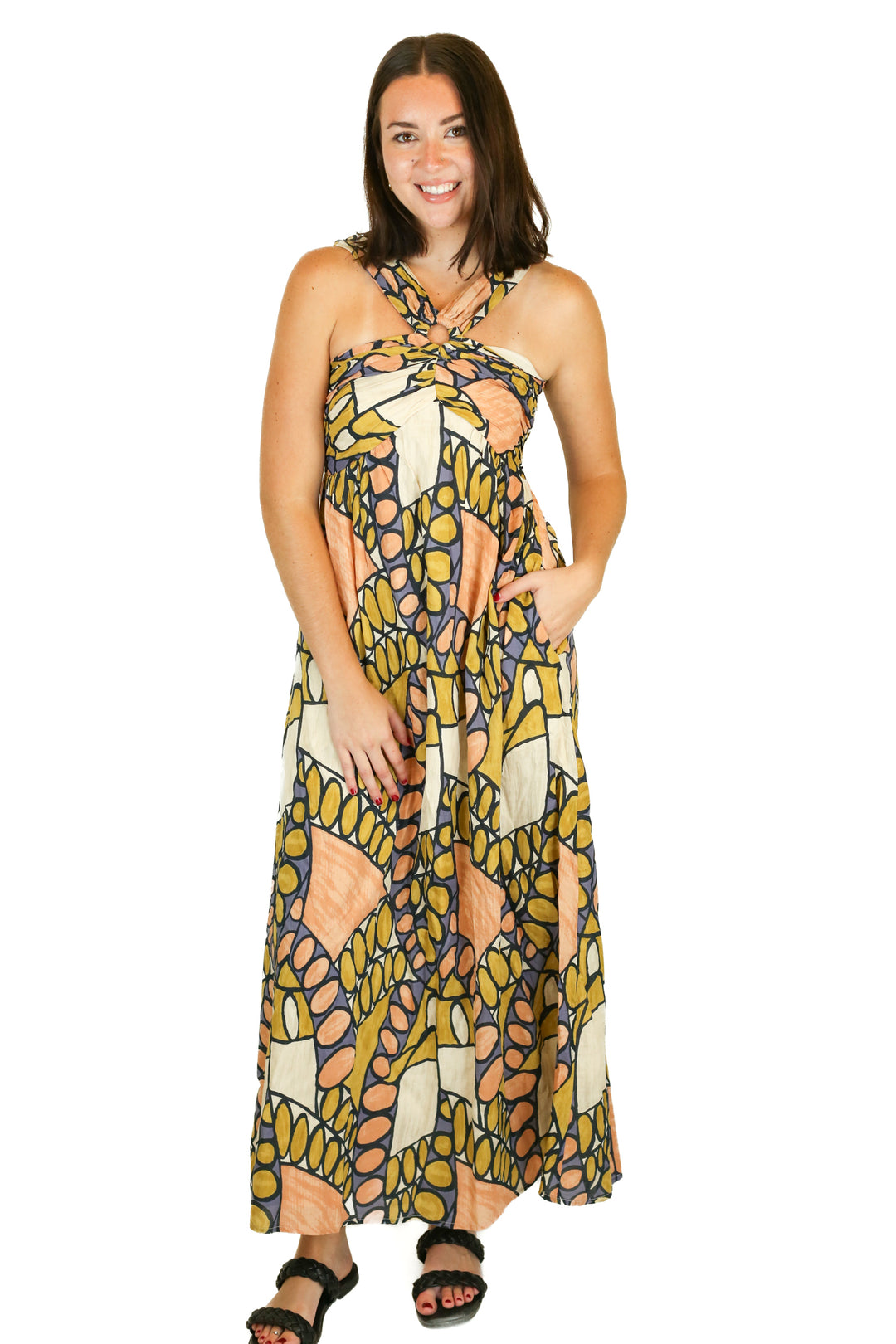 cleobella printed halter maxi dress (s) NWT