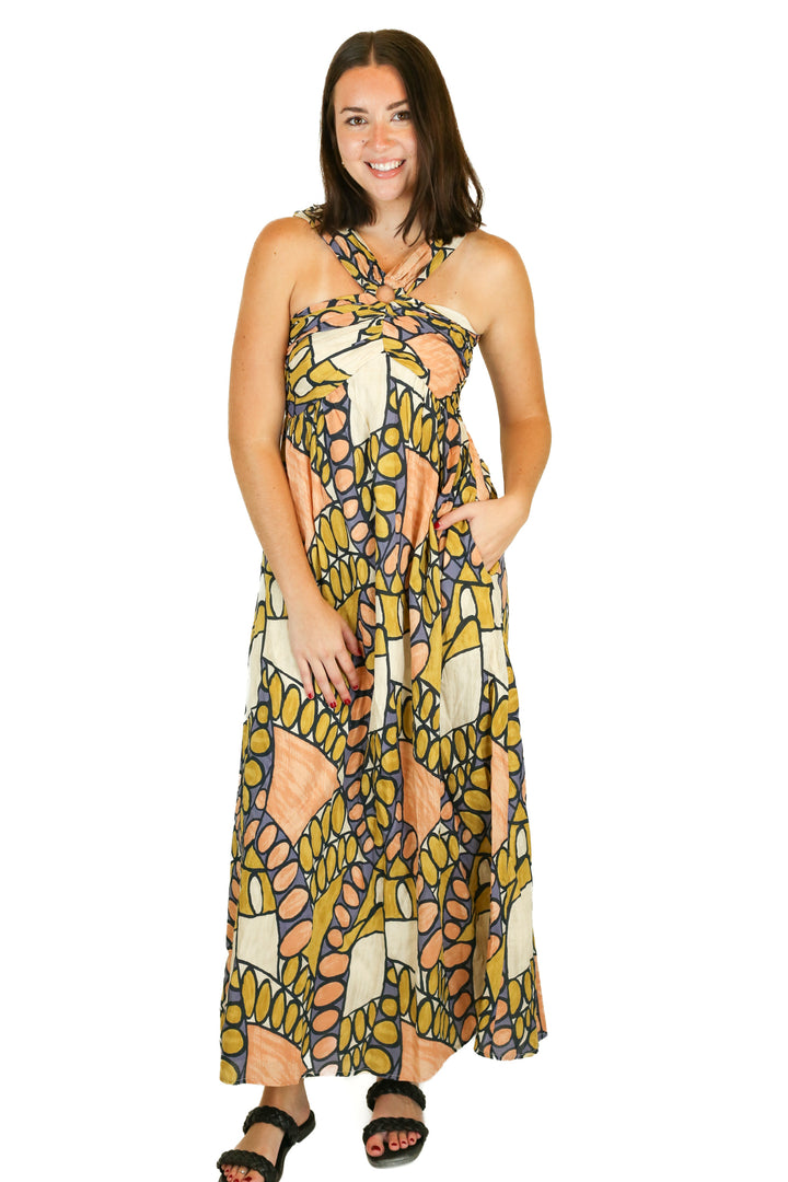 cleobella printed halter maxi dress (s) NWT
