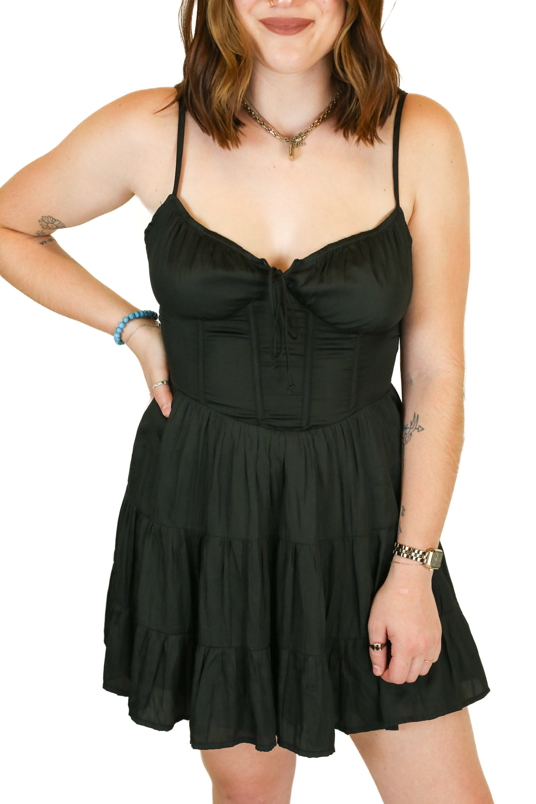 miss lola black corset style mini dress (M) NWT