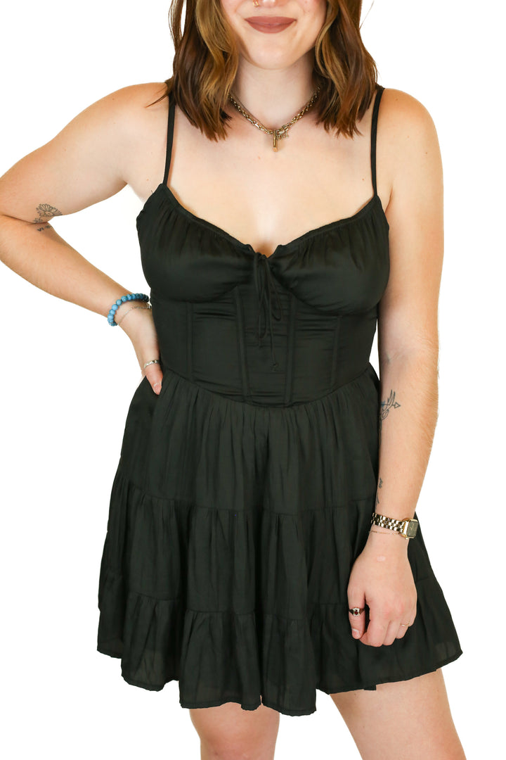 miss lola black corset style mini dress (M) NWT