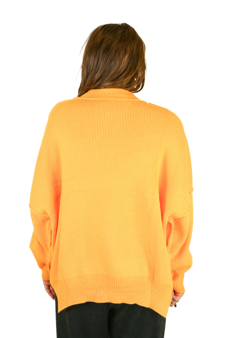 she and sky neon orange oversized mock neck sweater (L)