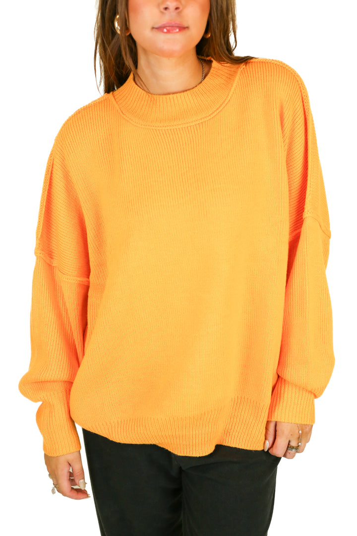 she and sky neon orange oversized mock neck sweater (L)