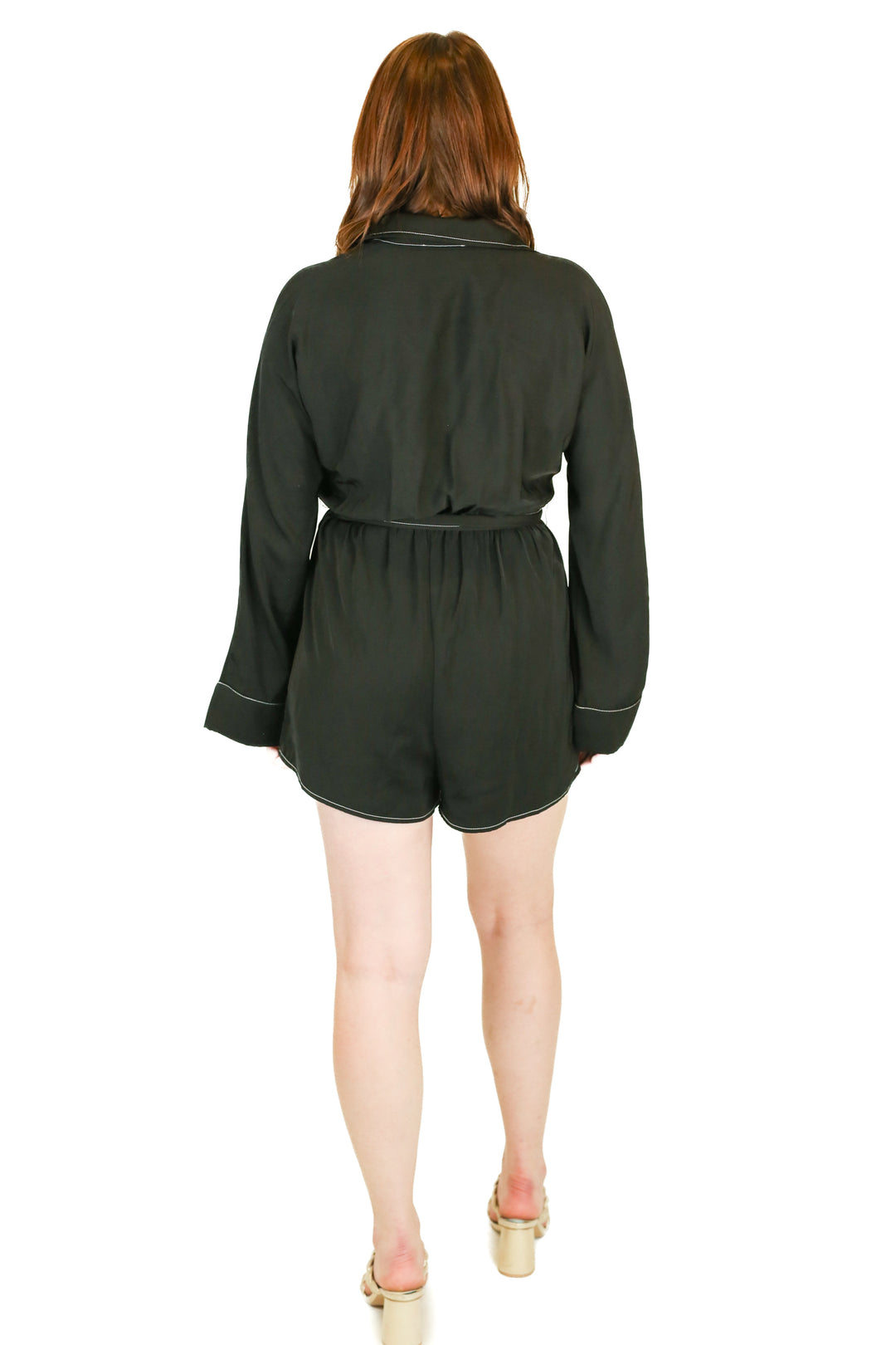acoa black collared romper with belt NWT (s)