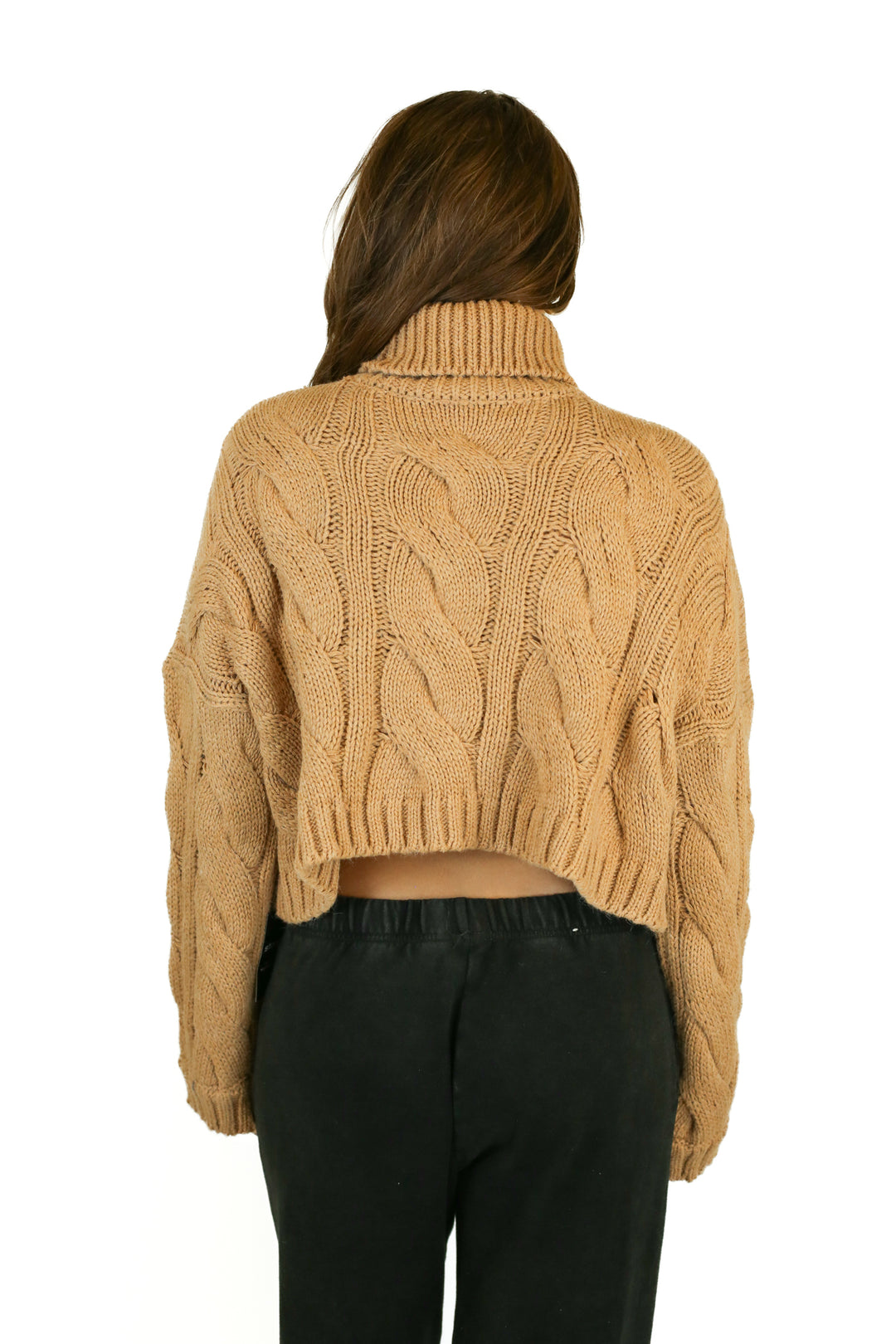storets brown chunky knit turtleneck cropped sweater (s) NWT