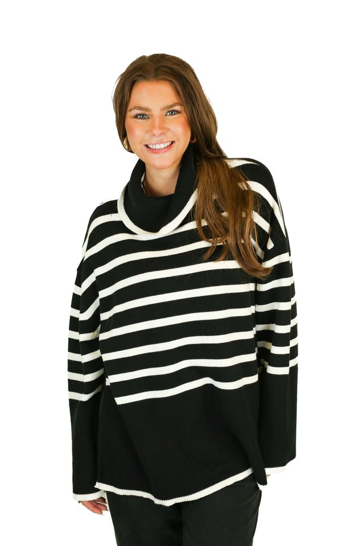 lillusory black and white long turtleneck sweater (L) NWT
