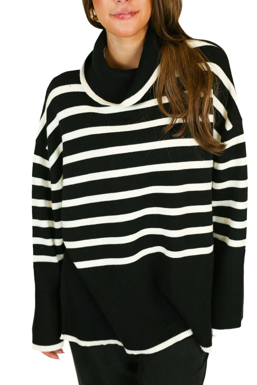 lillusory black and white long turtleneck sweater (L) NWT