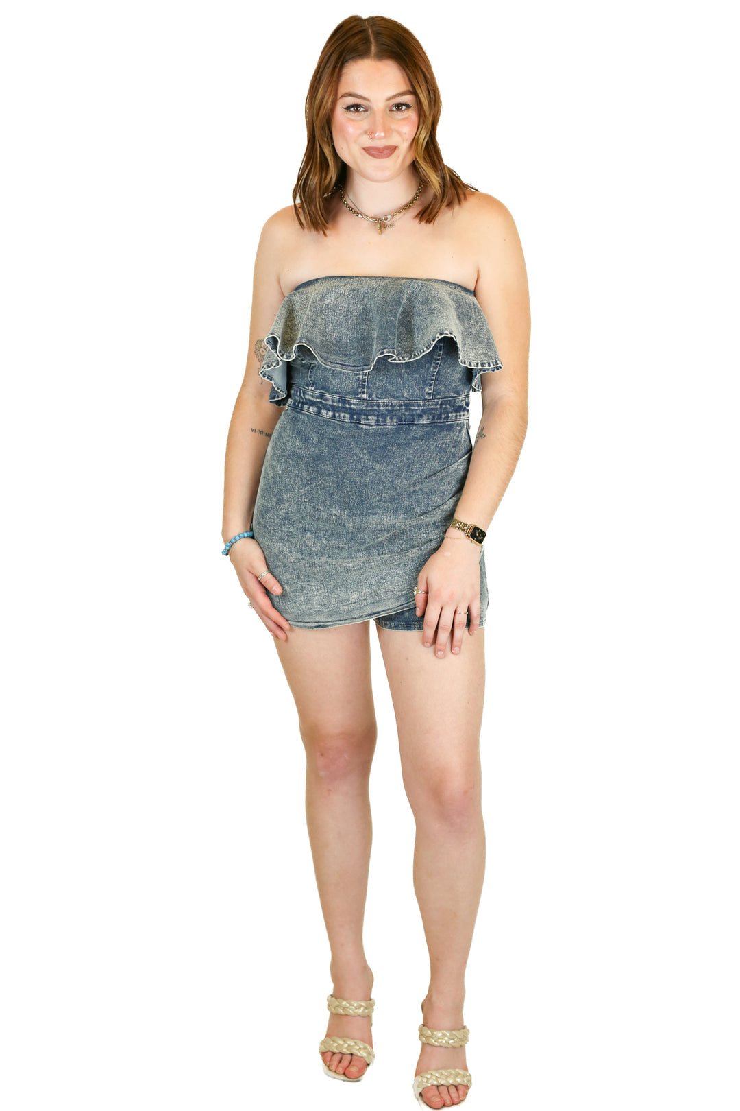 pink lily denim dress (s)