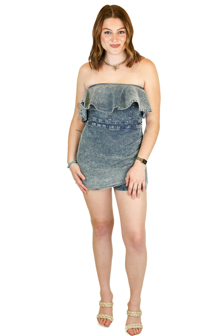 pink lily denim dress (s)