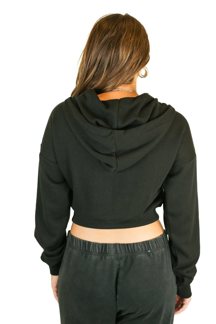 boohoo cropped black zip up hoodie (M) NWT