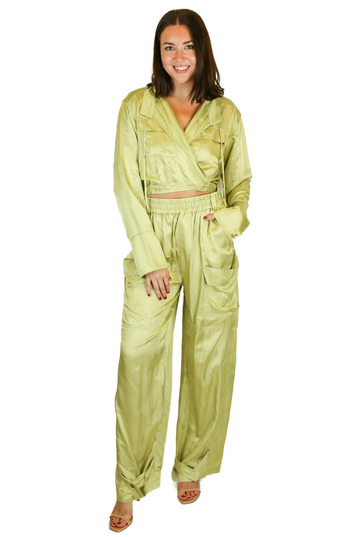 l'academie green silk cargo set (M) NWT