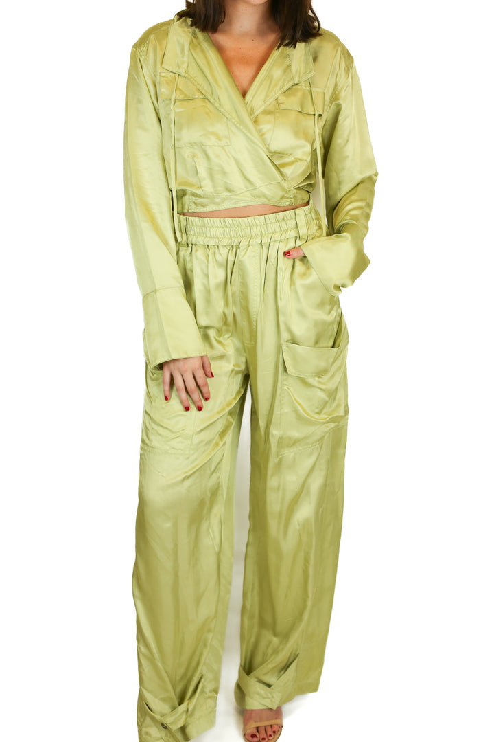 l'academie green silk cargo set (M) NWT